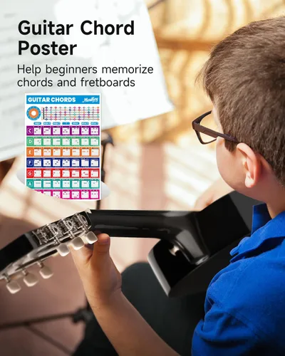 Miniatura 6 de Moukey Guitarra acústica de 30 pulgadas para principiantes, niños y jóvenes, 1/4 tamaño Dreadnought Guitarra Acustica Kit con póster de acordes