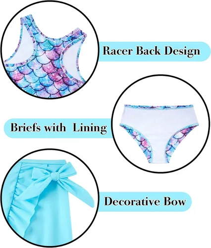 Miniatura 11 de Traje de baño tankini de 3 piezas para niñas, lindo bikini con salida de baño con falda de playa de 5 a 16 años