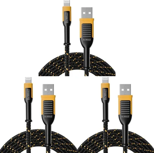 Miniatura 13 de DEWALT Cable USB a Lightning de alta resistencia [certificado Apple MFi] cargador duradero para iPhone, cables Lightning, cable de carga rápida
