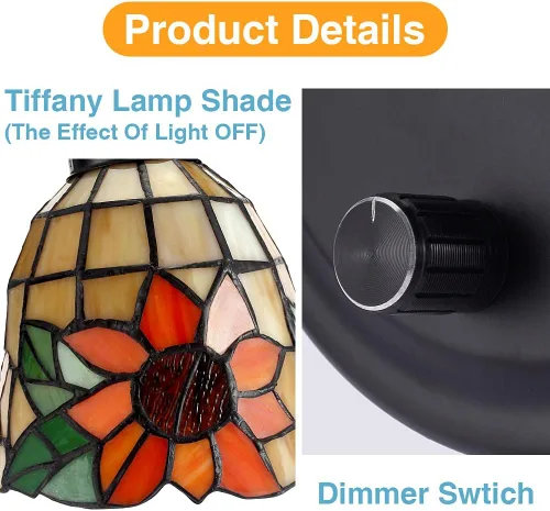 Miniatura 2 de Tiffany - Lámpara de pared para mesita de noche con interruptor regulable, aplique de pared de cuello de cisne vintage industrial con cable