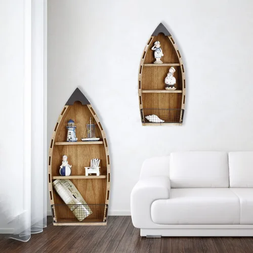 Miniatura 4 de Aecipl Estante de madera maciza para barco, decoración de pared náutica, estantería con temática de playa, estantes grandes de madera de 3 niveles