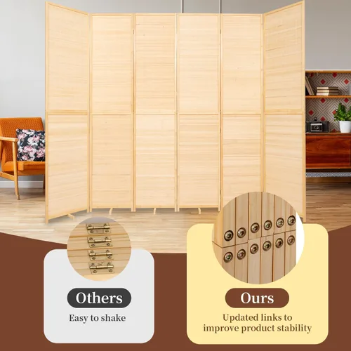 Miniatura 3 de Divisor de pared de bambú de 6 paneles, 106 pulgadas de ancho x 67 pulgadas de alto, diseño plegable con base extra estable, pantalla divisora