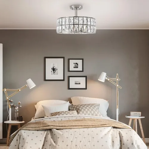Miniatura 5 de Lámpara de techo de tambor de cristal cromada de 12 pulgadas, montaje semiempotrado, accesorio de granja para sala de estar, comedor, dormitorio