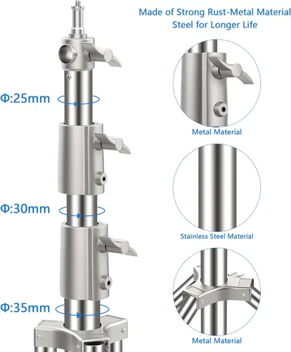 Miniatura 5 de Paquete de 2 soportes de luz de acero inoxidable de 9.2 pies/110 pulgadas, trípode de soporte de luz de fotografía resistente con adaptador