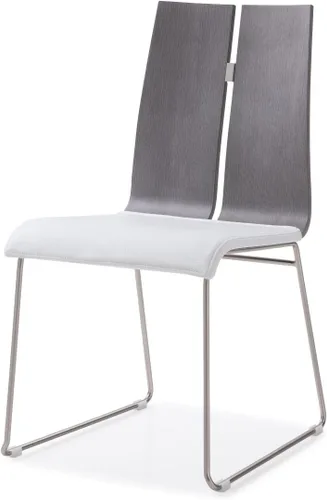 Whiteline Modern Living Lauren Silla de comedor contemporánea en asiento de piel sintética y respaldo de chapa de roble gris o nogal con patas de