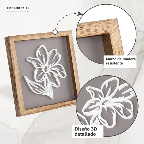 Miniatura 4 de Tide and Tales Arte de pared floral botánico 3D (juego de 2 marcos) listo para colgar, decoración bohemia ligera para paredes, decoraciones Naturales