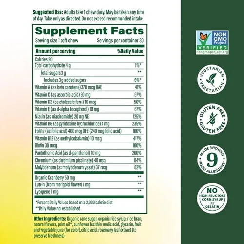 Miniatura 2 de MegaFood Multivitamínico para mujeres, multivitaminas diarias masticables suaves con folato, B12 metilado, vitamina B6, biotina, vitamina D3, C y A