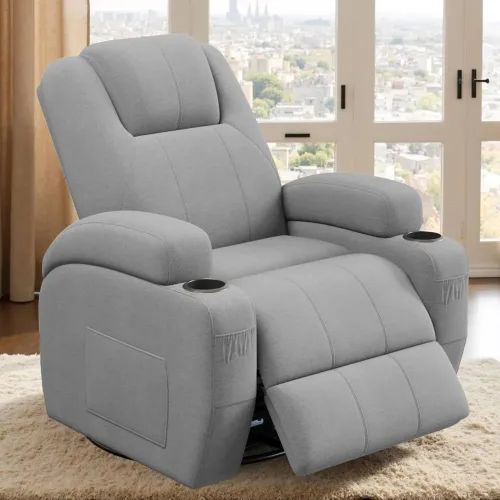 Silla reclinable giratoria con masaje, rotación de 360 grados, silla ergonómica para adultos, función de masaje vibratorio (gris)