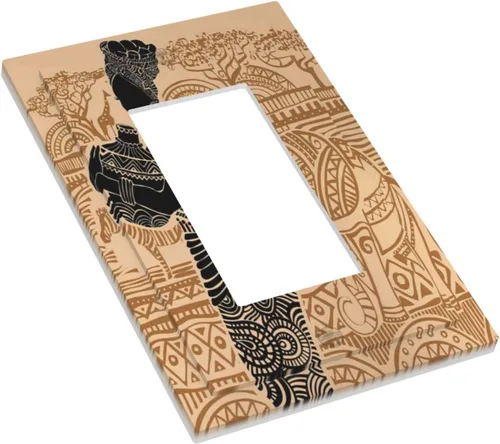 Miniatura 3 de Cubierta de Interruptor de Luz de 1 Gang de Mujer Africana, Placa de Pared Individual Basculante, Receptáculo de Cebras y Elefantes GFCI, Niña Mujer