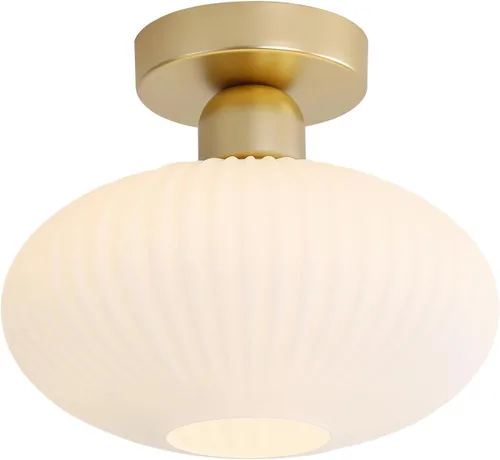 Miniatura 11 de KCO Lighting - Lámpara de techo de latón antiguo, lámpara de techo semiempotrada de vidrio de leche vintage, lámpara de techo pequeña dorada