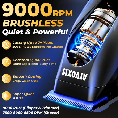 Miniatura 3 de Juego de cortapelos profesional con motor sin escobillas de 9000 RPM para hombres: cortadoras inalámbricas y recortadoras de espacio cero