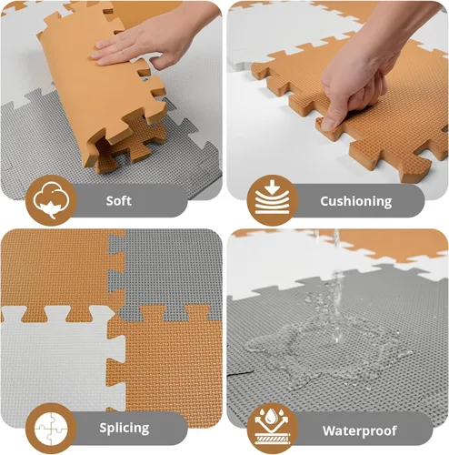 Miniatura 5 de Tapete de juego para bebé de 16 azulejos para piso, tapete de juego de espuma EVA con azulejos de espuma entrelazados de 0.6 pulgadas de grosor