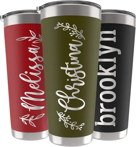 Vasos personalizados con tapa, vaso de acero inoxidable de doble pared de 30 onzas | 13 colores y 10 diseños | Vaso aislado grabado personalizado