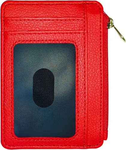 Miniatura 15 de CATCH ON Cartera pequeña para mujeres y hombres, delgada y minimalista de piel sintética, bolsillo frontal, tarjetero con bolsillo con cremallera