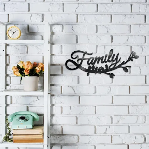 Miniatura 6 de Decoración de pared familiar de metal, letrero de pared con palabra cursiva, hierro negro, decoración del hogar, arte rústico, colgante de palabras