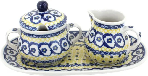 Miniatura 10 de Blue Rose Polish Pottery Bluebird - Juego de crema y azúcar con bandeja