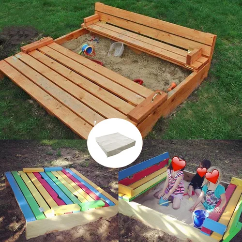 Miniatura 6 de Cubierta para caja de arena, cubierta impermeable y protección solar, 420D resistente funda protectora cuadrada con cordón, caqui, 60 x 60 x 8