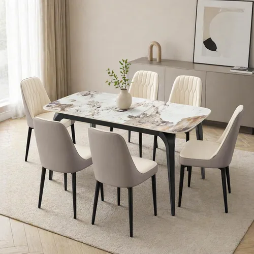 Miniatura 53 de Modern Dining Table Set for 4,50" Sintered Stone Table Set for 4,Marble Dining Table Set of 4 with Upholstered Chair,5 Piece Rectangular Dining Room