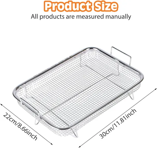 Miniatura 7 de Cesta para freidora de aire para horno: 2 cestas para freidora de aire, sartén de aire de 11.8 x 8.7 x 2.2 in, cesta de freír antiadherente, bandeja