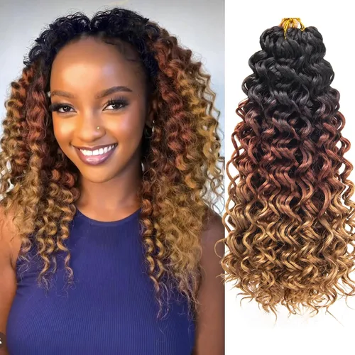 Miniatura 75 de GoGo Curl Crochet Hair 18 pulgadas onda de agua pelo sintético bohemio ganchillo trenzado jengibre onda profunda extensiones de cabello trenzado