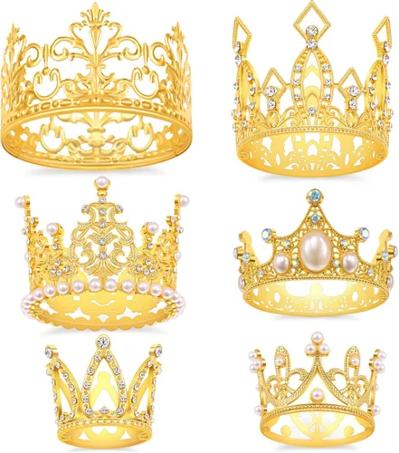 SisBroo Decoración para pastel de corona dorada, 6 piezas para pastel de feliz cumpleaños, decoraciones de corona de princesa, mini coronas para