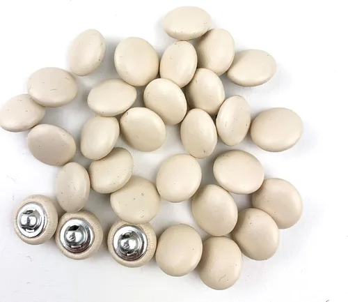 Heyiwell 30 botones redondos cubiertos de cuero con vástago de metal, para vestidos de novia, camisas, vestidos, manualidades de costura (beige, mm)