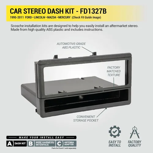 Miniatura 5 de Scosche FD1327B Kit de Tablero DIN Sencillo Compatible con Vehículos Selectos Ford, Lincoln, Mazda y Mercury 1995-11 - Kit de Instalación de Estéreo