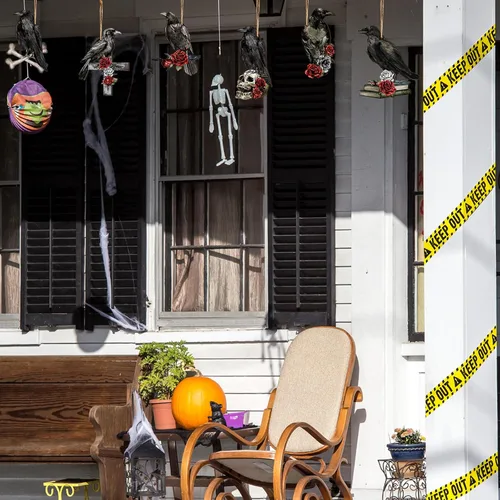 Miniatura 7 de Bencailor 24 adornos góticos colgantes de madera negra con impresión de doble cara de cuervo gótico decoración de cuervo en cabeza de calavera