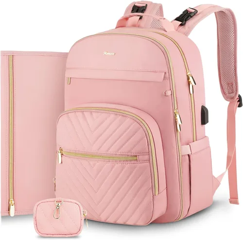 MOMUVO Mochila para pañales, bolsa de bebé acolchada con cambiador, correas para cochecito y funda para chupete, bolsas de pañales de viaje grandes