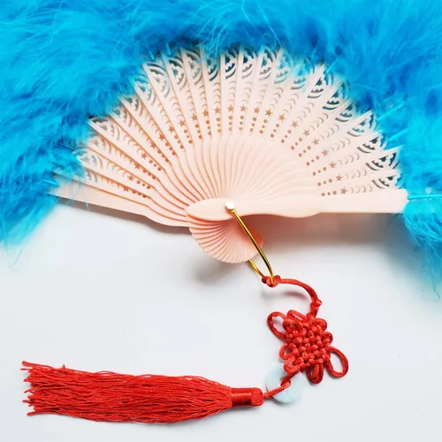 Miniatura 4 de Happy Feather Abanico de mano con plumas de marabú, estilo vintage de los años 1920, para disfraz y baile - Azul Ácido