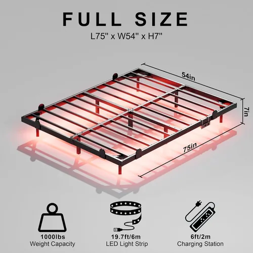 Miniatura 2 de LUKIROYAL Marco de cama flotante con luces LED inteligentes y estación de carga, marco de cama flotante de tamaño completo de 7 pulgadas con luces