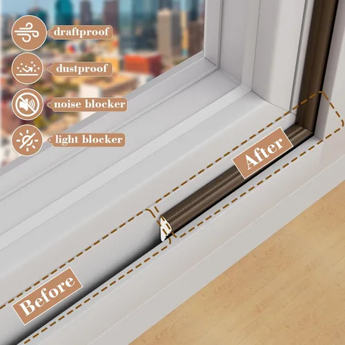 Miniatura 7 de Paquete de 3 tiras de sellado de puerta de 16.4 pies, aislamiento de espuma adhesiva para ventana para invierno, tapón de insonorización para sello