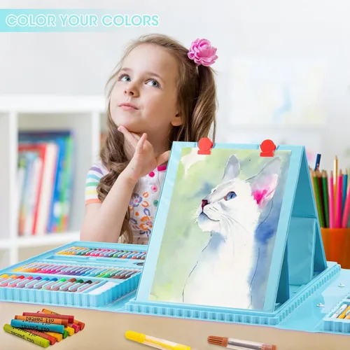 Miniatura 6 de VigorFun Suministros de arte, kit de arte de dibujo de 240 piezas, estuche de arte de regalo con caballete triple de doble cara, incluye blocs