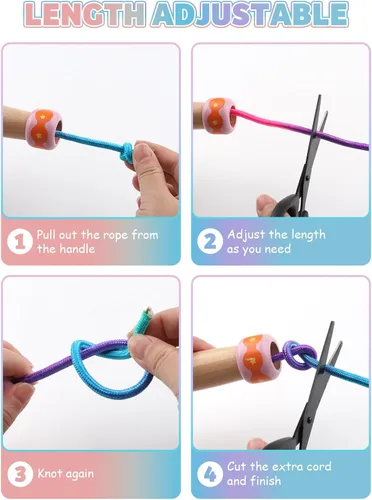 Miniatura 5 de Cuerda de Saltar para Niños, Lorvain Cuerda de Saltar Ajustable, Cuerdas de Saltar para Niños con Mango de Madera para Niñas y Niños, Cuerdas