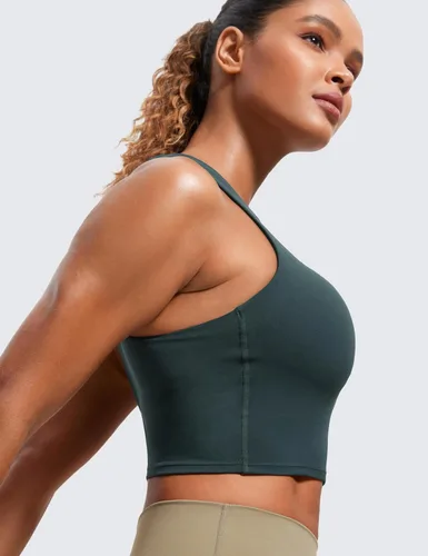 Miniatura 5 de CRZ YOGA Butterluxe - Brasier deportivo de cuello alto y espalda cruzada para mujer, camiseta corta acolchada para entrenamiento con brasier
