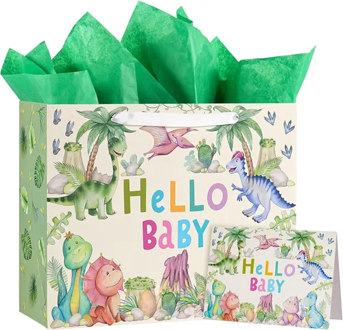 Miniatura 13 de WRAPAHOLIC Bolsa de regalo extra grande de 16" para bebé niña con tarjeta y papel de seda - Para baby shower, bebé recién nacido Jirafa bebé niña