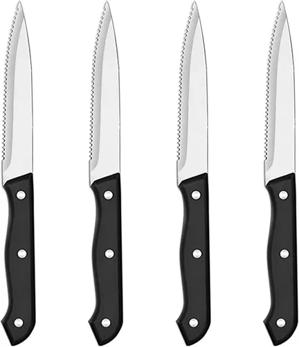 Miniatura 9 de JASHII Juego de cubiertos mate de acero inoxidable 304 de 24 piezas, incluye cuchillos para carne, servicio para 4, mango redondo, acabado satinado
