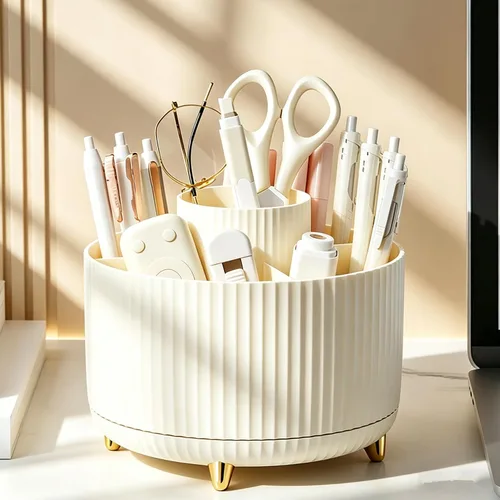 Miniatura 6 de Organizador de brochas de maquillaje giratorio de 360 grados, diseño desmontable, 5 ranuras, para cosméticos y lápices, organizador para escritorio