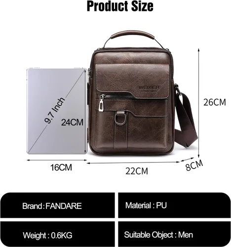 Miniatura 3 de FANDARE Bolso bandolera de cuero sintético para hombre, Marrón oscuro, Retro
