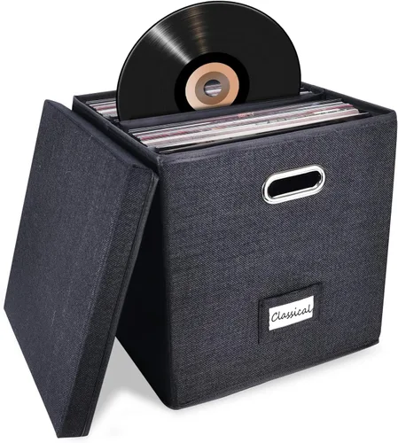 Miniatura 11 de ZEDKEHO Juego de 2 cajas de almacenamiento de discos de vinilo - Almacenamiento de álbumes con capacidad para más de 100 discos individuales, caja