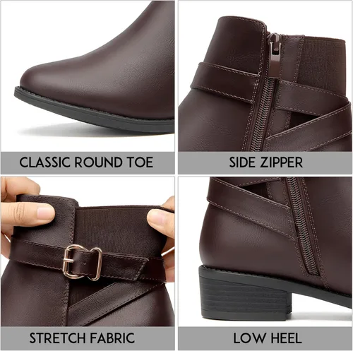 Miniatura 3 de Botines clásicos para mujer, tacón bajo, hebilla y correa, botines de punta redonda para mujer, zapatos de moda