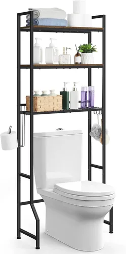 Miniatura 8 de smusei Estante de almacenamiento sobre el inodoro, organizador de baño de 3 niveles sobre el inodoro con ganchos y soporte para papel higiénico