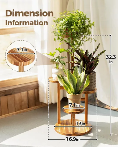 Miniatura 2 de Bamworld Soporte para plantas de interior, soporte de madera de 4 niveles para múltiples plantas, soportes de esquina altos para plantas al aire