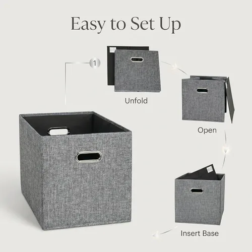 Miniatura 5 de Cubos de almacenamiento de tela gris de 12 x 12 pulgadas, paquete de 4 cubos organizadores plegables con aspecto de lino con asas, cestas plegables