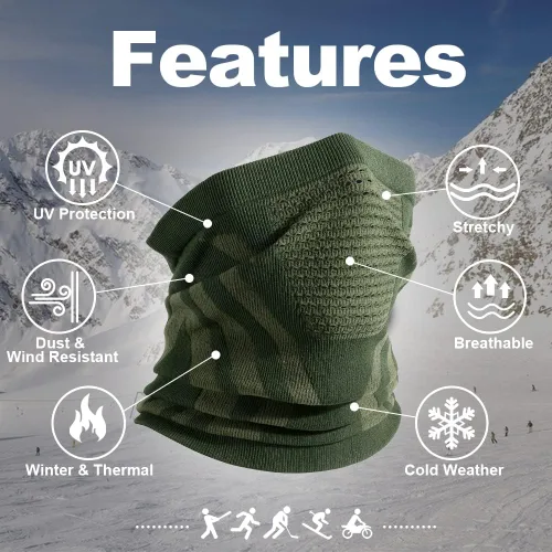 Miniatura 3 de wtactful Polaina calentadora de cuello de invierno, resistente al viento, pasamontañas para esquí, snowboard