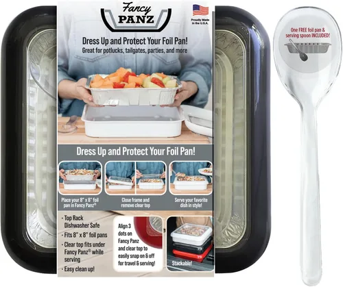 Miniatura 11 de Fancy Panz - Portasartén de papel de aluminio Aqua de 8x8 pulgadas con tapa - Bandeja de servicio de alimentos elevada - Portasartén portátil