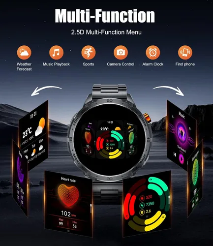 Miniatura 7 de LIGE Reloj inteligente militar para hombre, 730 mAh/1.75 pulgadas, pantalla táctil HD AMOLED, con linterna LED para Android iOS, rastreador