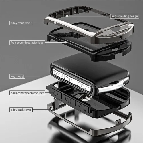 Miniatura 4 de Funda de llavero de aleación de metal, compatible con Volvo 4 botones C30 S60 S80 S90 XC40 XC60 XC70 XC90 V90 llavero, funda de TPU azul, Goma