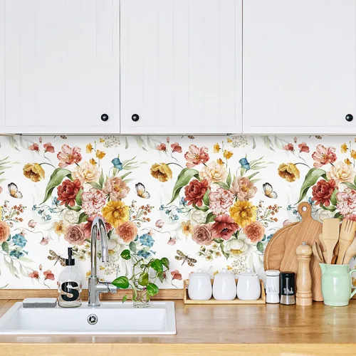 Miniatura 4 de VaryPaper Papel tapiz vintage de peonía floral para despegar y pegar de 17.7 x 315 pulgadas, papel tapiz de mariposa de petunia, papel de contacto