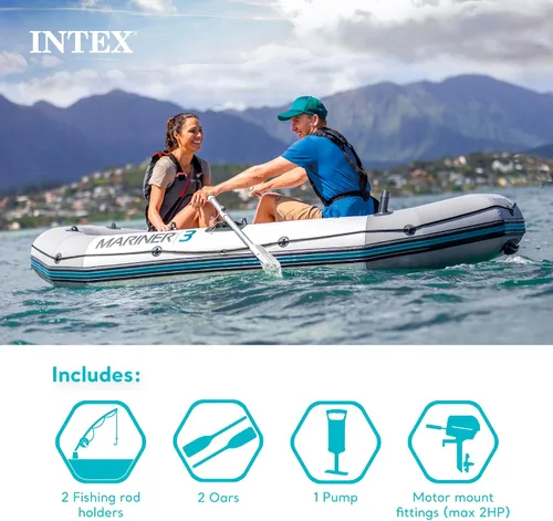 Miniatura 4 de INTEX Mariner Inflatable Boat Series: Includes Deluxe Boat Oars and High-Output Pump – SuperTough PVC – Wear-Resistant Keel – Removable Fishing Rod